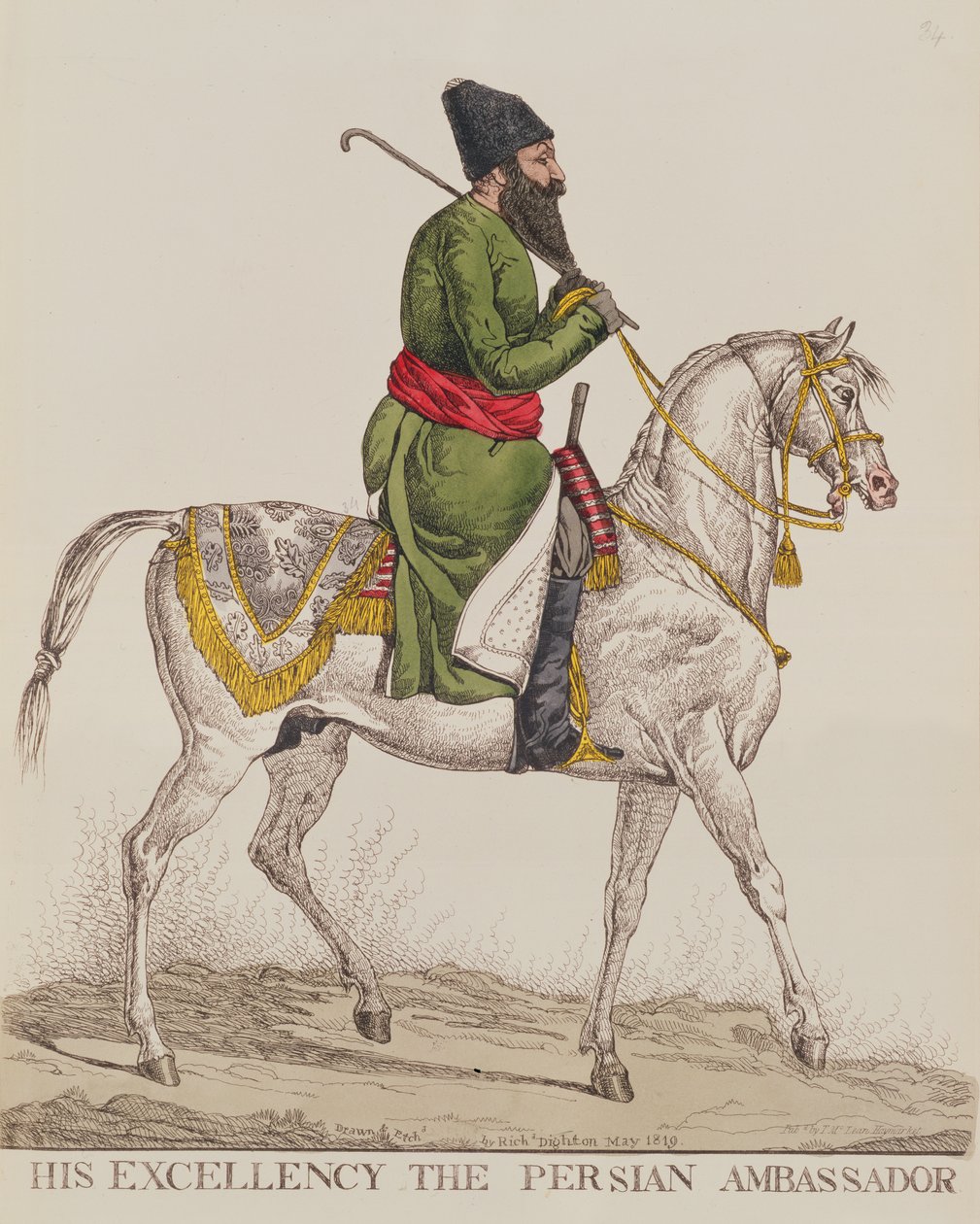 Hans excellens den persiske ambassadören Mirza Abul Hassan Khan under sitt andra ambassadörsbesök i London, 1819 (tryck) av Richard Dighton