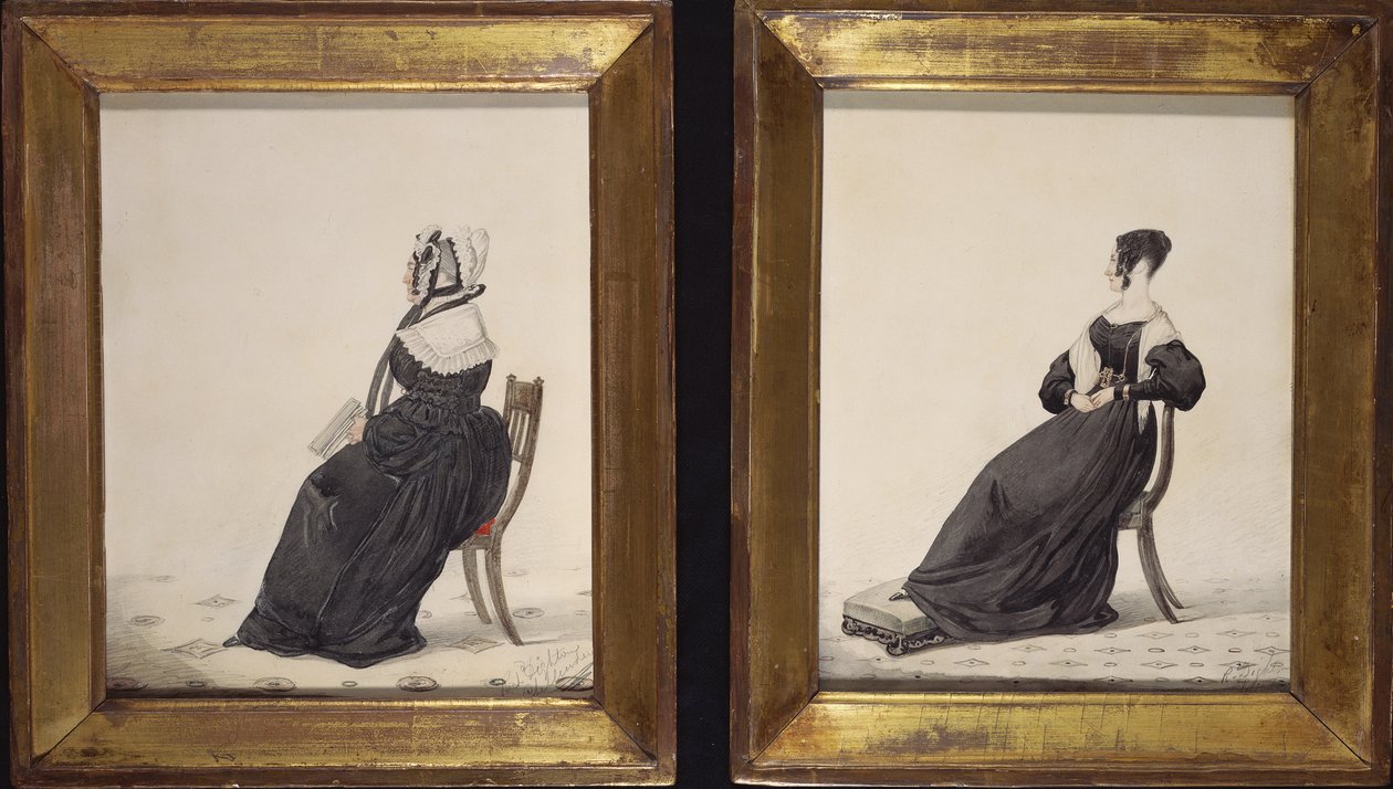 Två porträtt av änkor, 1837 (wc och penna på papper) av Richard Dighton