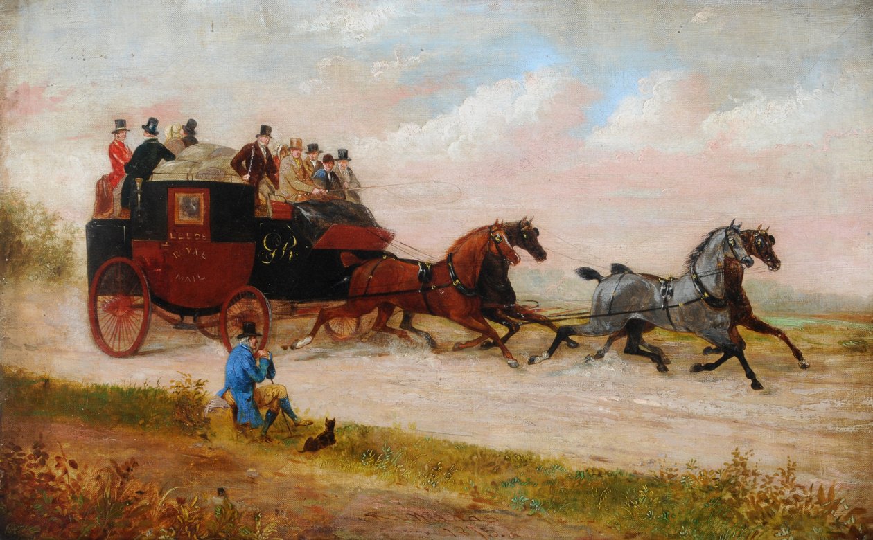 Leeds Royal Mail Coach, ca 1875 (olja på duk) av Richard Dodd Widdas