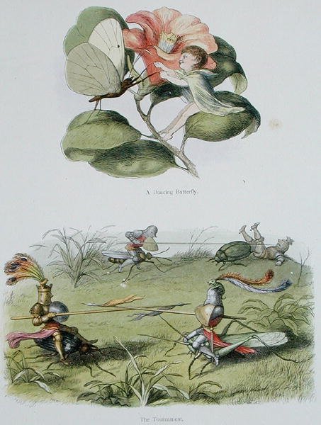 A Dancing Butterfly, and The Tournament, illustrationer från "In Fairyland: A Series of Pictures from the Elf-World" av William Allingham och Andrew Lang (lito i färg) av Richard Doyle