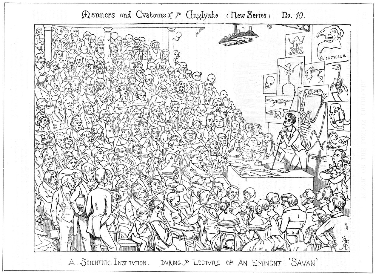 En vetenskaplig institution. Under din föreläsning av en framstående savan, 1849 av Richard Doyle
