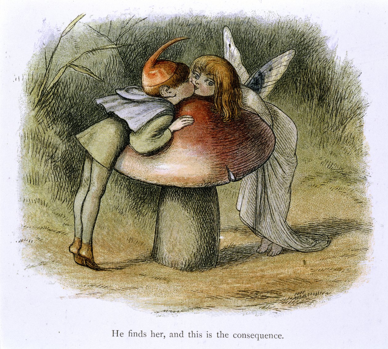 En tomte och en älva kysser av Richard Doyle
