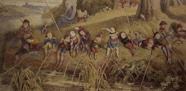 Dame Julianna Berners som lär sina unga elever konsten att fiska av Richard Doyle