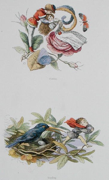 Flirta och stjäla, illustrationer från "In Fairyland: A Series of Pictures from the Elf-World" av William Allingham och Andrew Lang (lito i färg) av Richard Doyle