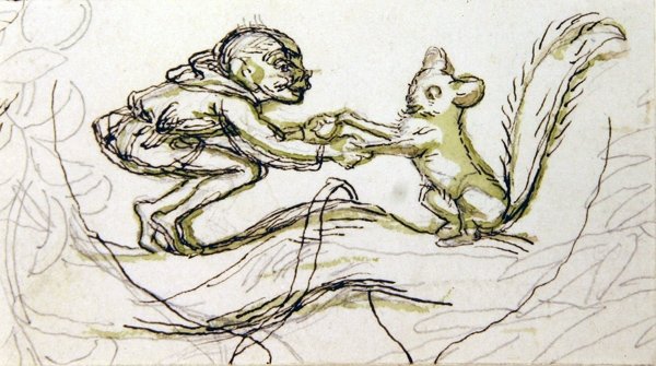 Goblin and Squirrel (penna, penna & tvätt på papper) av Richard Doyle