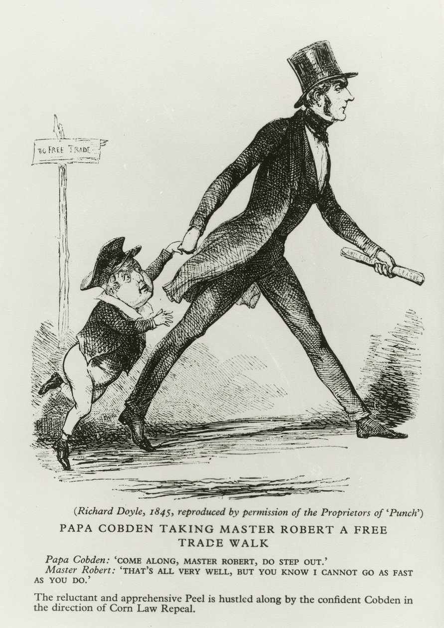Pappa Cobden tog mästare Robert en frihandelspromenad, 1845 av Richard Doyle