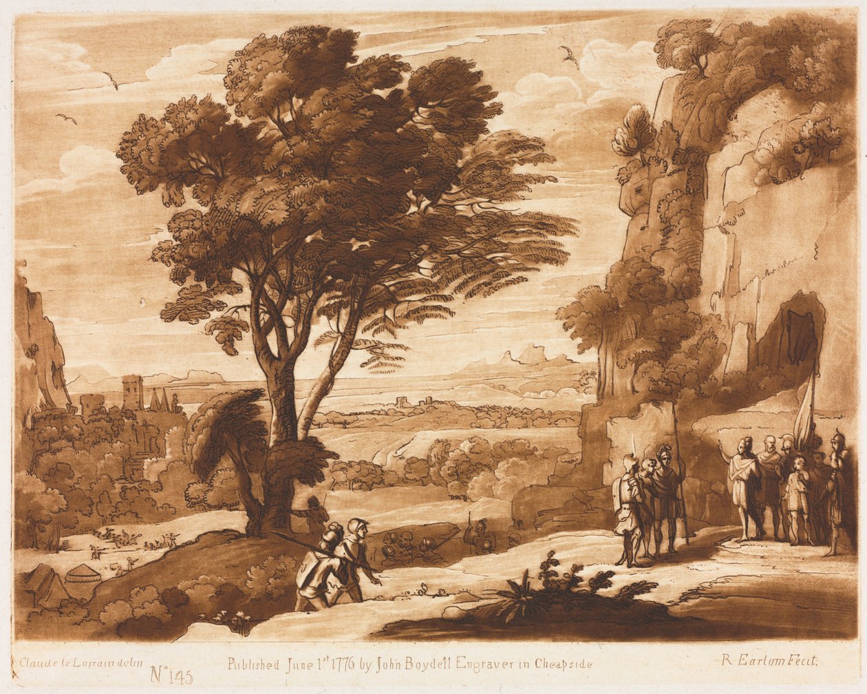 Liber Veritatis: nr 145, A Landscape, with Figures, Simon förde inför Priam, 1776. av Richard Earlom
