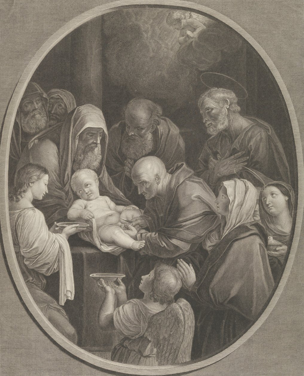 Kristi omskärelse, en grupp män och kvinnor som omger honom, en ängel i förgrunden..., 1765 av Richard Earlom