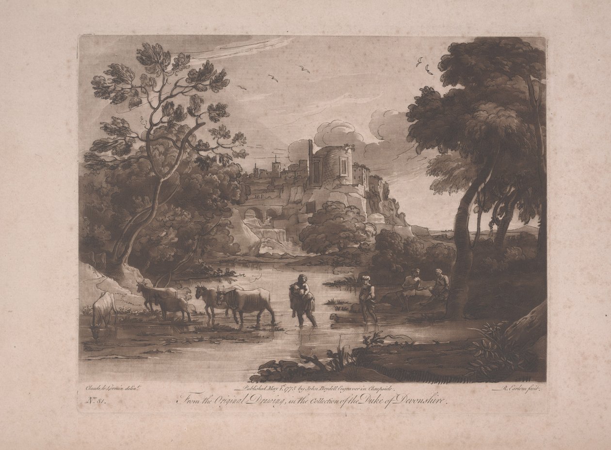 Vy över Tivoli vid solnedgången, publicerad 1775 (mezzotint med etsning) av Richard Earlom