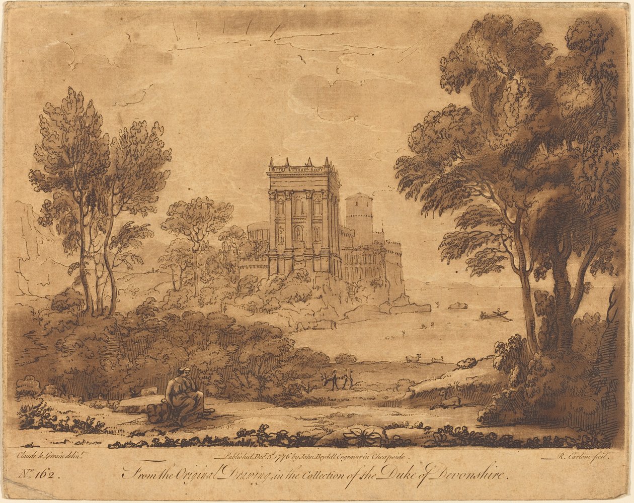 Landskap nr. 162 från "Sanningens bok" av Richard Earlom after Claude Lorrain