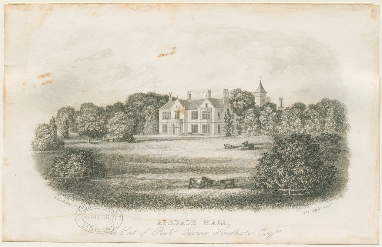 Apedale Hall House and Park: stålgravyr, nd [?sent 1700-tal] av Richard Edensor Heathcote