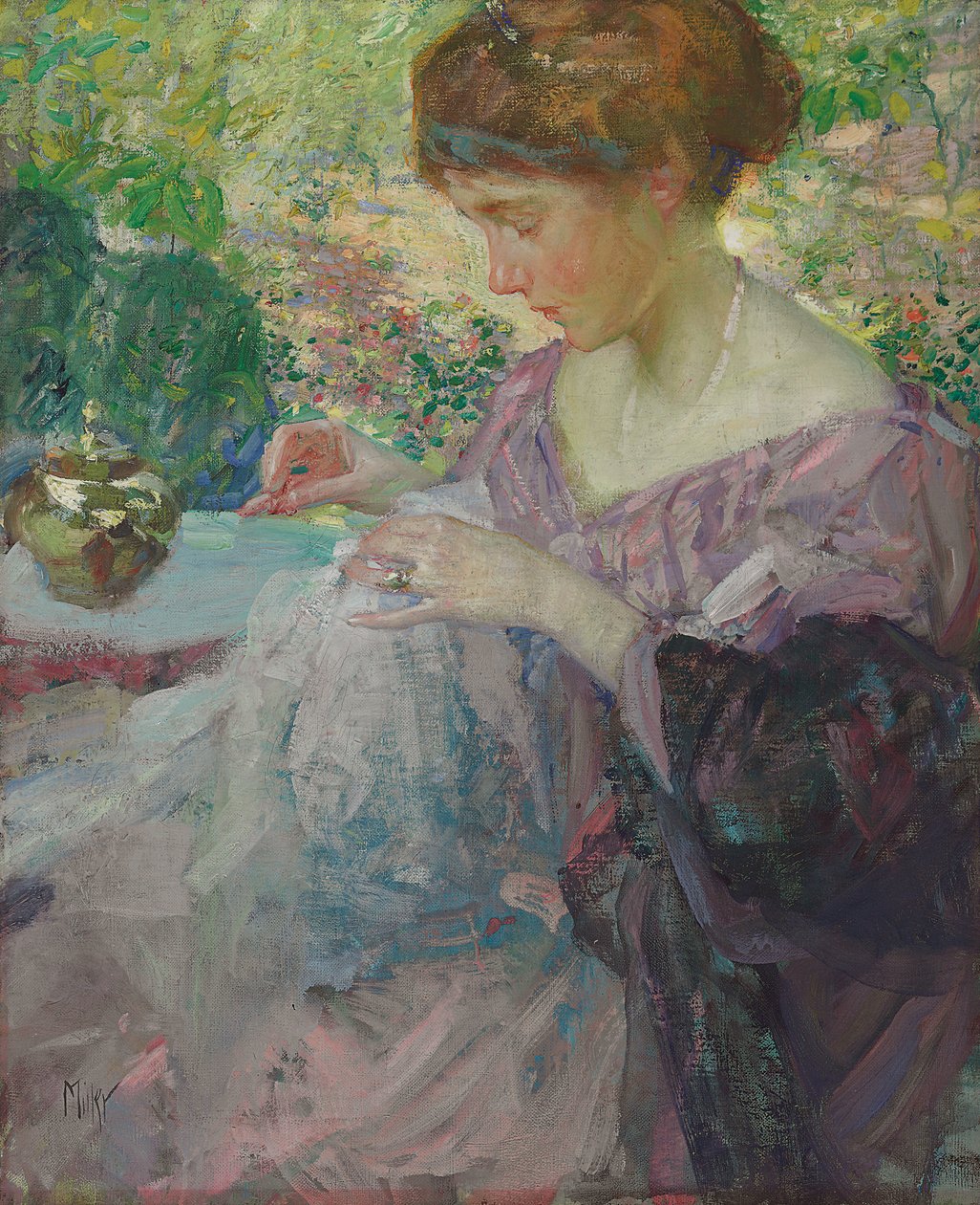 Ung kvinnasömnad (olja på duk) av Richard Emil Miller