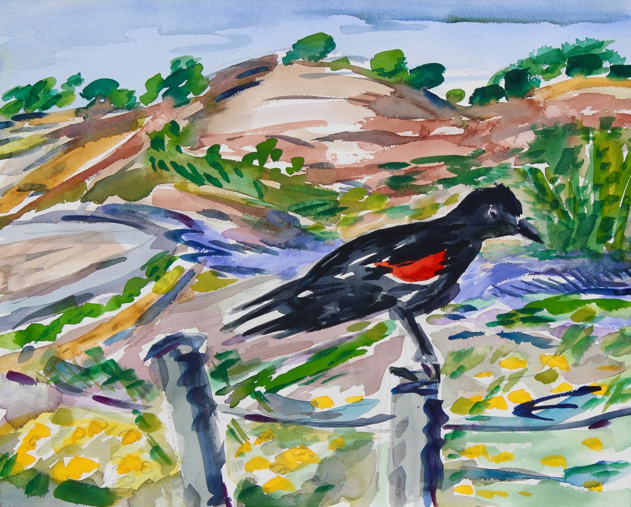 Perched, 2021 (akvarell på papper) av Richard Fox