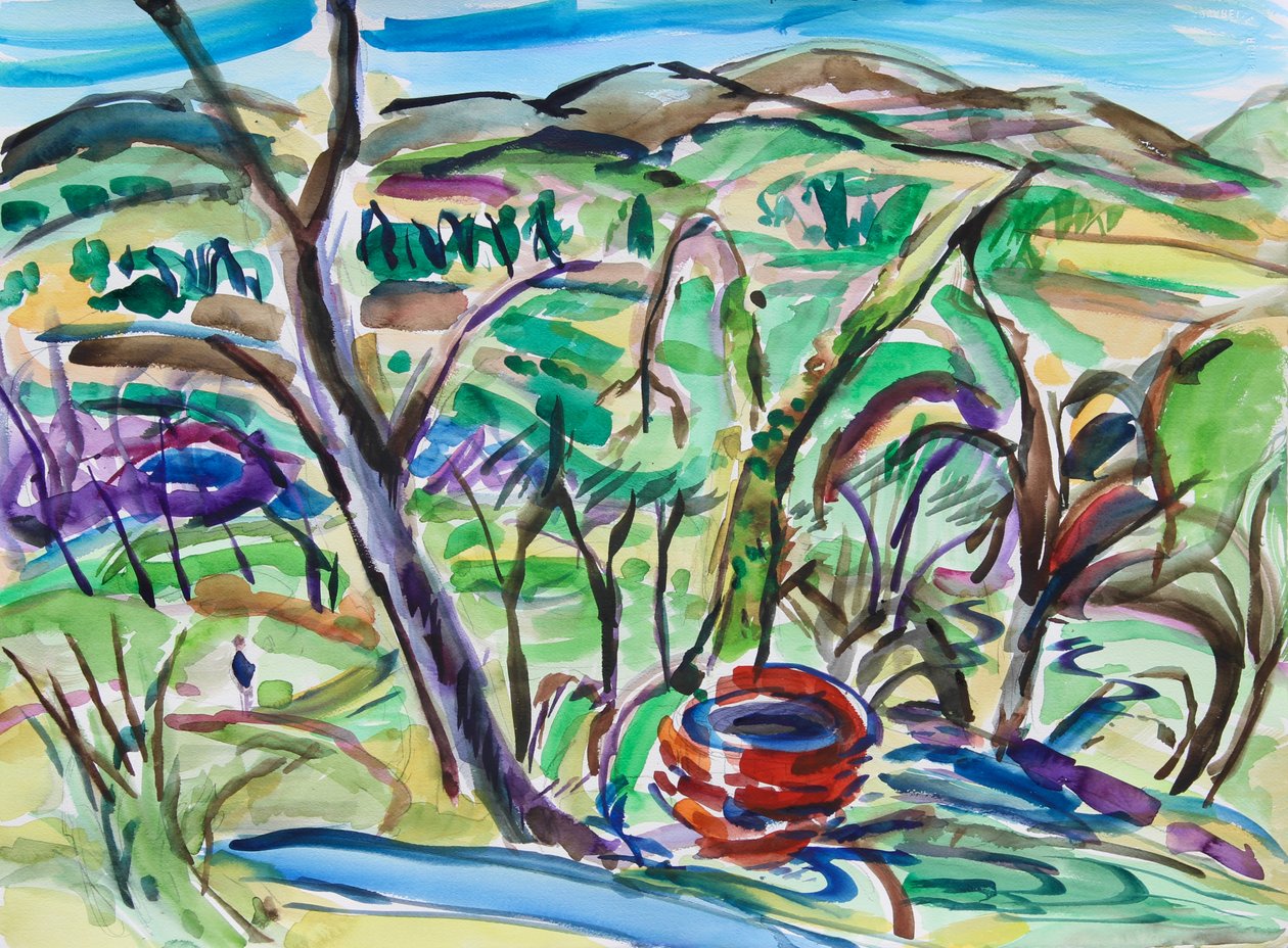 The Red Well, 2021 (wa/c på papper) av Richard Fox