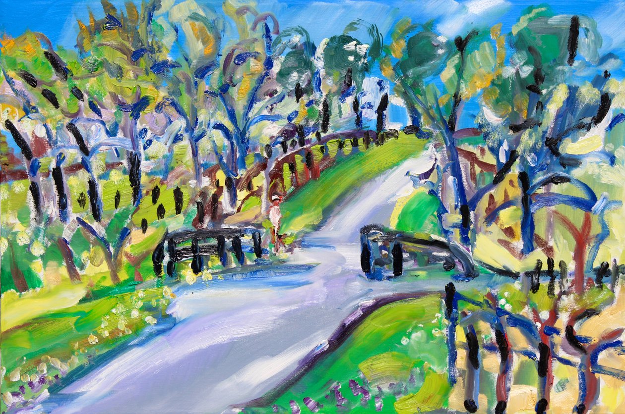 Walking up the Road, 2021 (olja på duk) av Richard Fox
