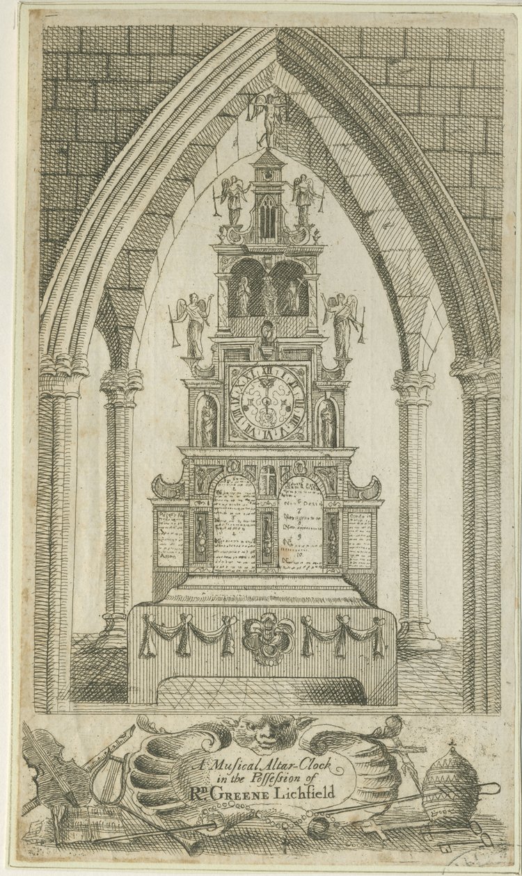 Lichfield - Musical Altar-Clock: etsning och [?1700-talet] (tryck) av Richard Greene