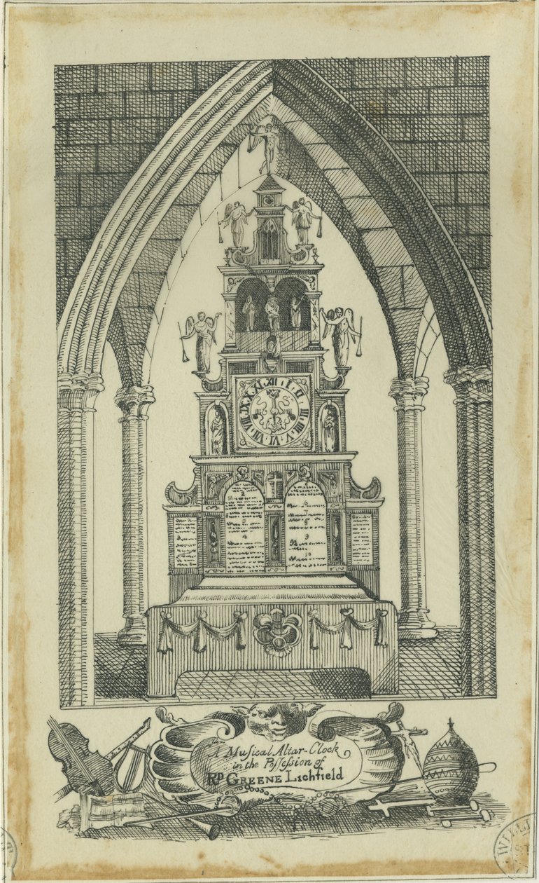 Lichfield - Musical Altar-Clock: spårning i bläck, och [?1700-talet] (teckning) av Richard Greene
