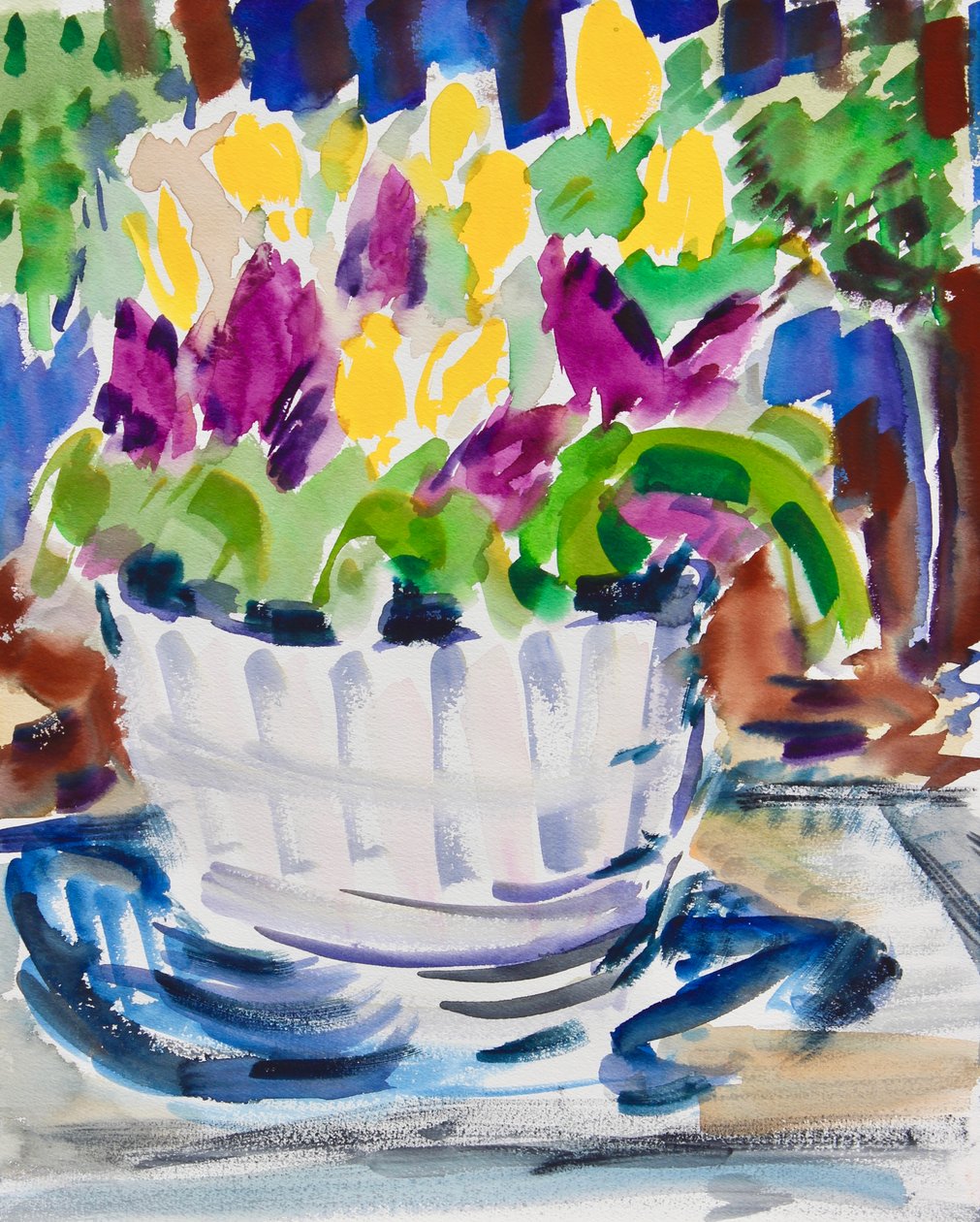 Flowers in a Barrel, 2021 (akvarell på papper) av Richard H. Fox