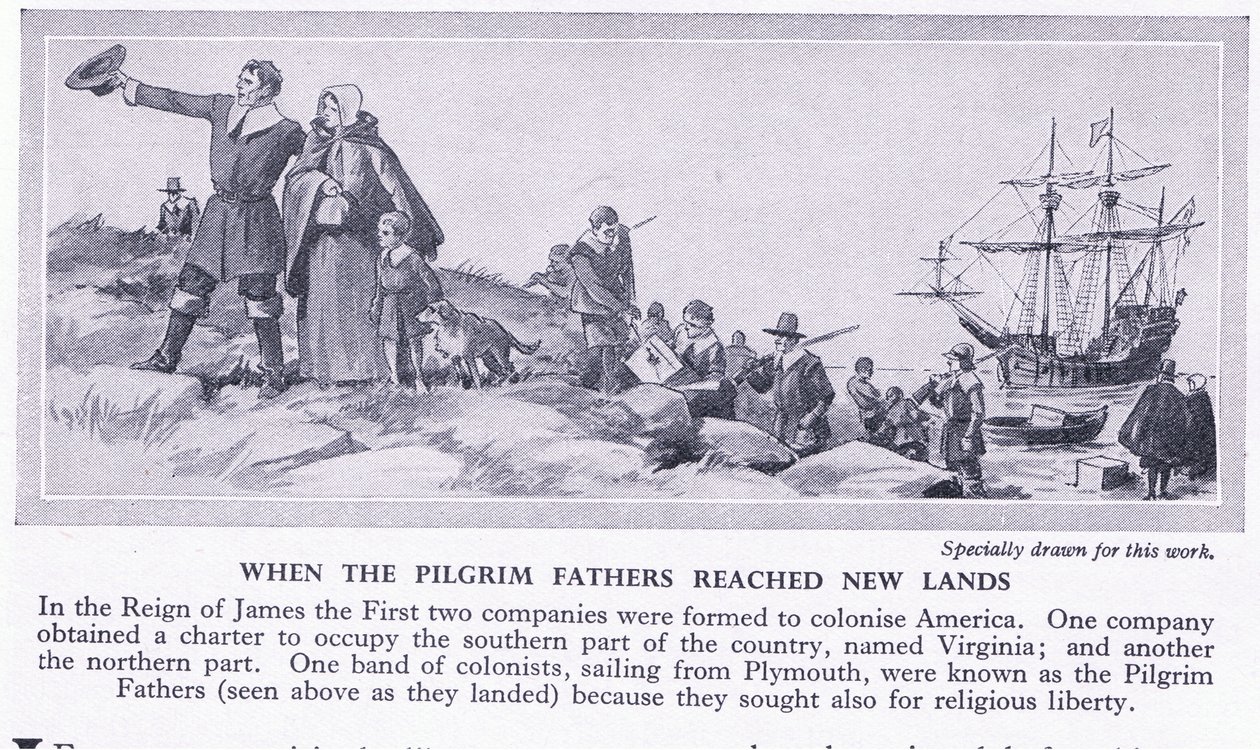 När pilgrimsfäderna nådde nya länder, ca 1950 av Richard Henry Brock