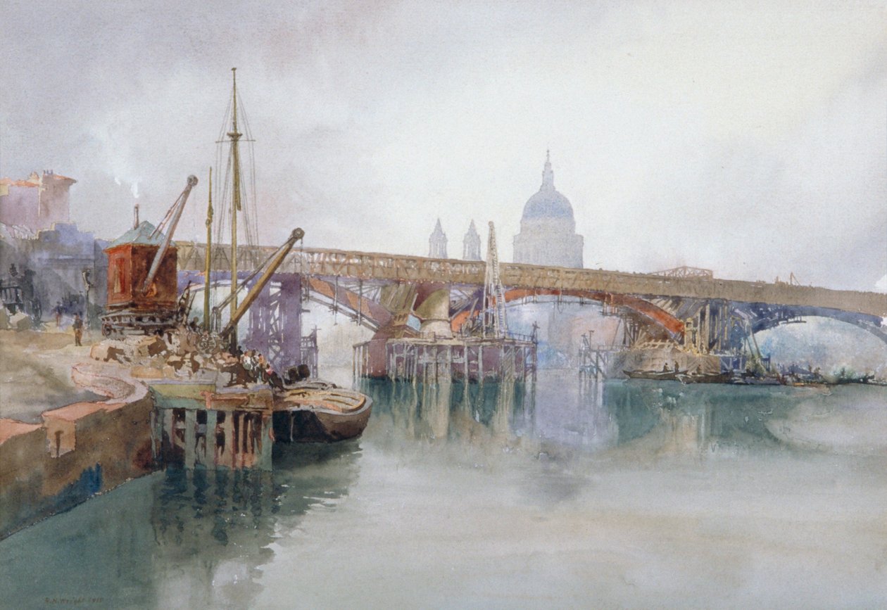 "Southwark Bridge under rivning", 1915 av Richard Henry Wright