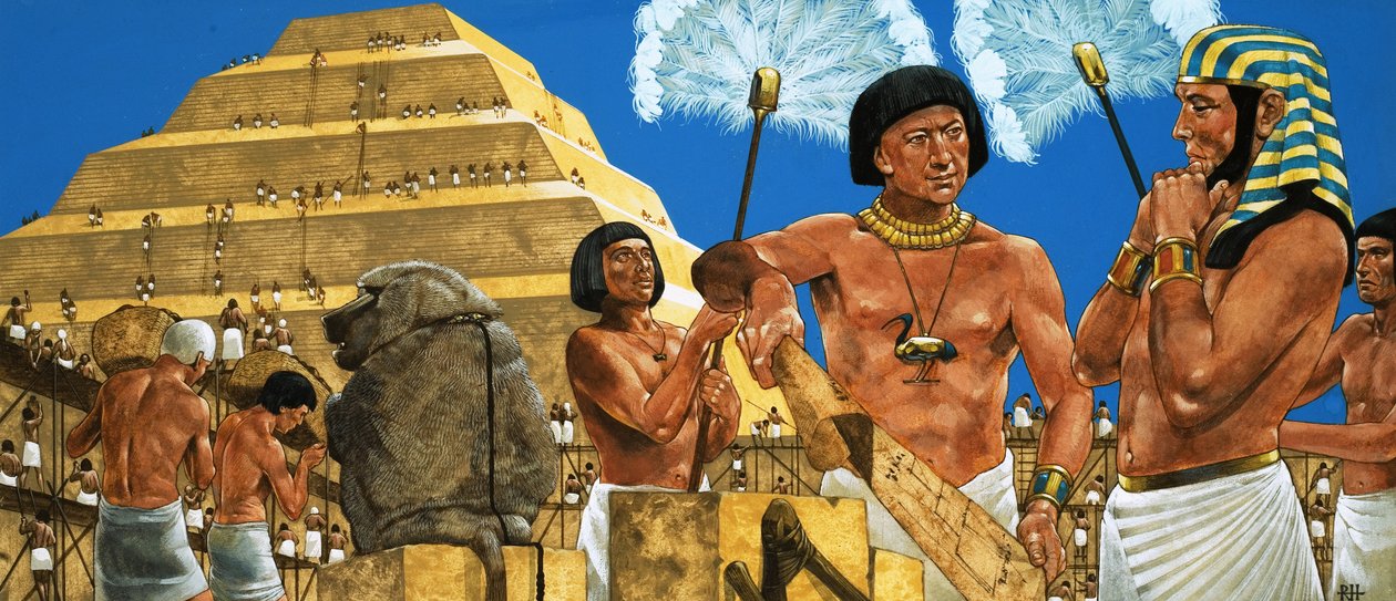 Imhotep, astronom och arkitekt, med farao Zoser av Richard Hook