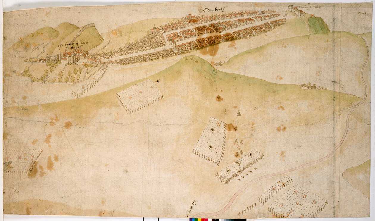 En färgad plan, eller fågelperspektiv, av staden Edinburgh av Richard Lee