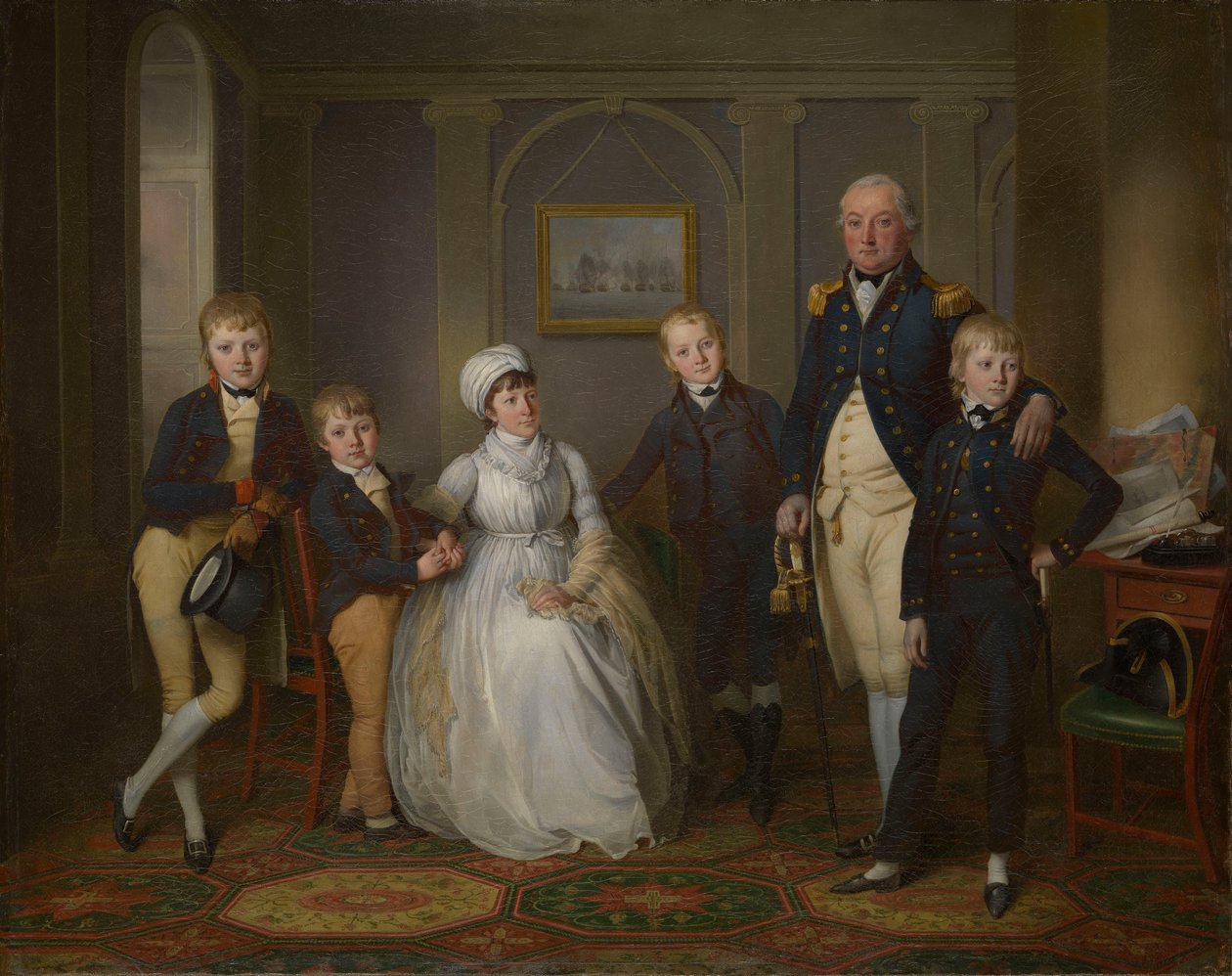 Kapten Richard Grindall (1750-1820) och hans familj, ca 1800 (olja på duk) av Richard Livesay