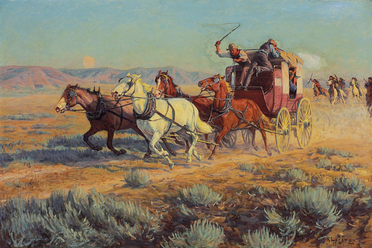 Diligens förföljd av beridna indianer, 1912 av Richard Lorenz