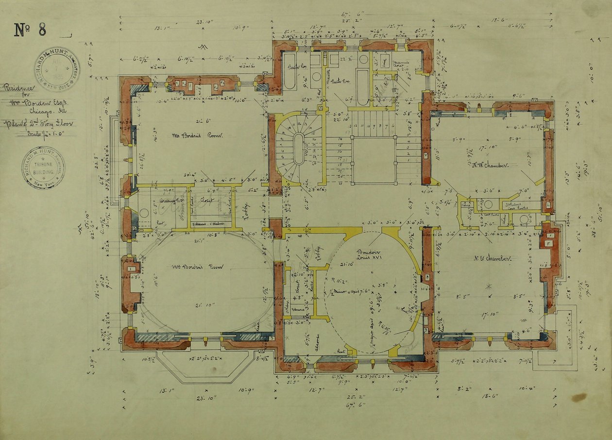 William Borden Residence, Chicago, Illinois, plan över andra våningen av Richard Morris Hunt