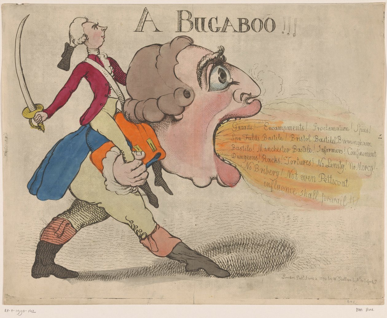 Spotprent på konung George III, 1792 A Bugaboo (titel på objekt) av Richard Newton