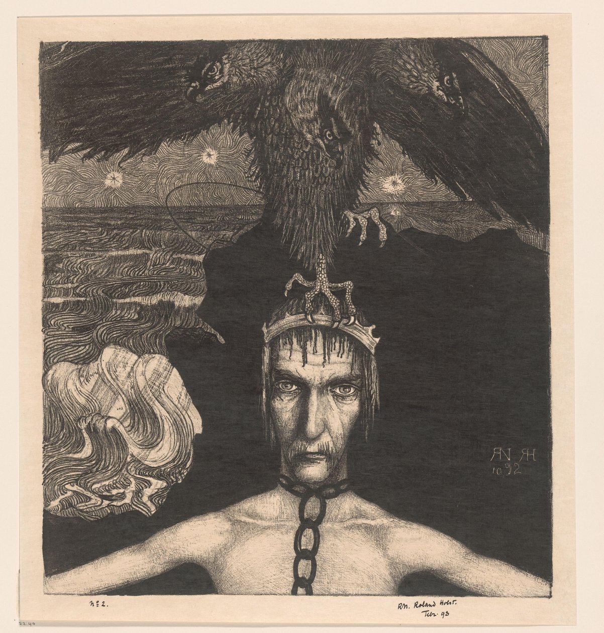 Fastkedjad man med trehövdad rovfågel på huvudet Anangke (Öde) (originaltitel) av Richard Nicolaüs Roland Holst (signed by artist)