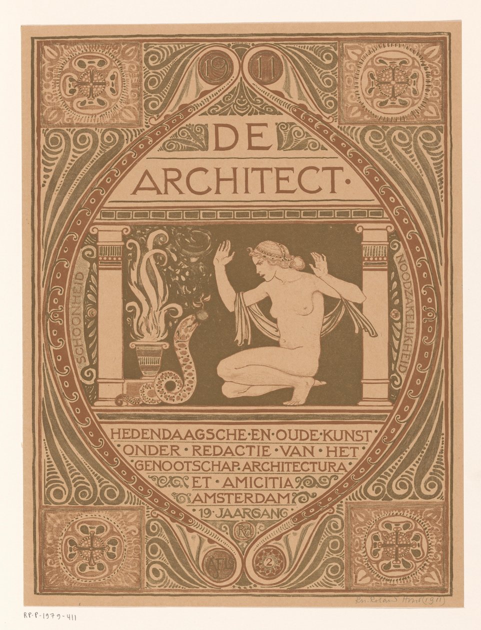 Omslagsdesign för: De Architect, 1911 av Richard Nicolaüs Roland Holst (signed by artist)