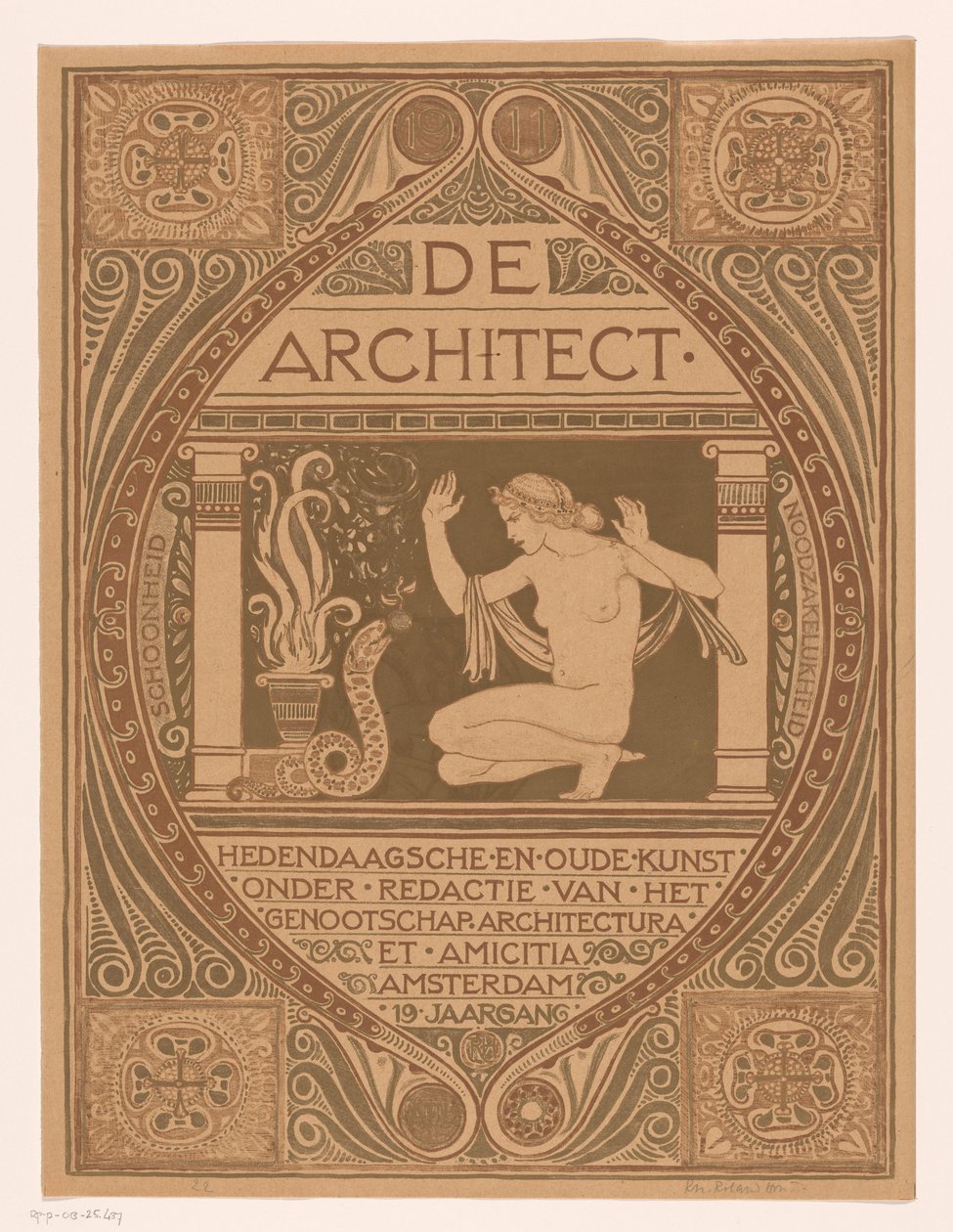 Omslagsdesign för: De Architect, 1911 av Richard Nicolaüs Roland Holst (signed by artist)