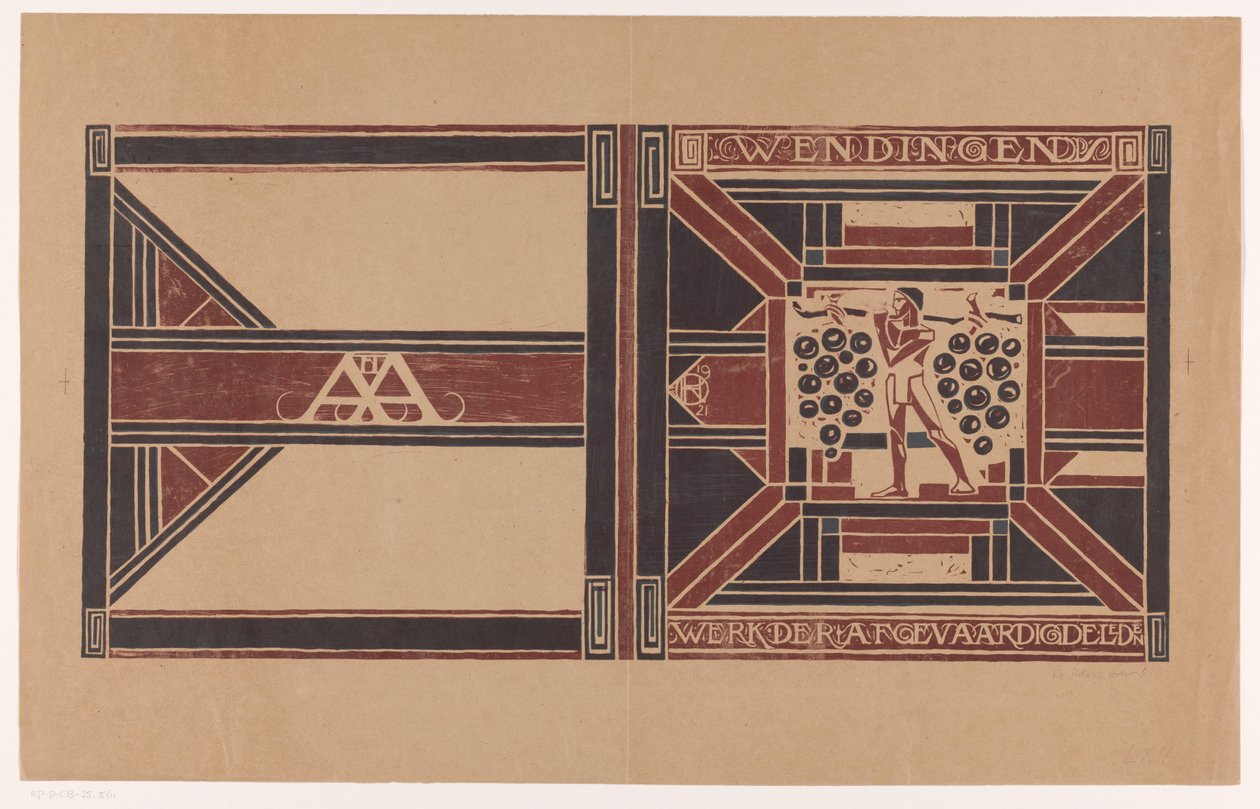 Omslagsdesign för: Wendingen, 1921 Delegatmedlemmarnas arbete (titel på objekt) av Richard Nicolaüs Roland Holst (signed by artist)
