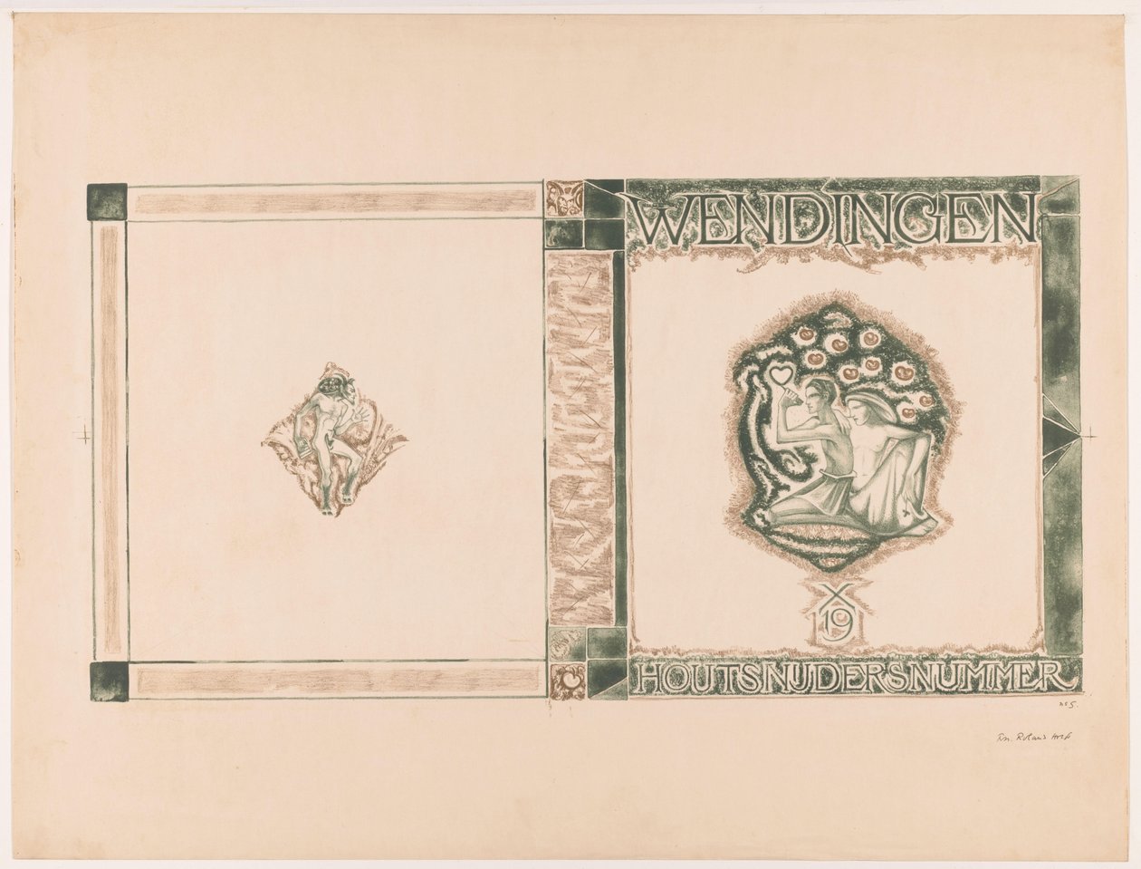 Omslagsdesign för: Wendingen, Träsnidningsnummer, 1919 av Richard Nicolaüs Roland Holst (signed by artist)