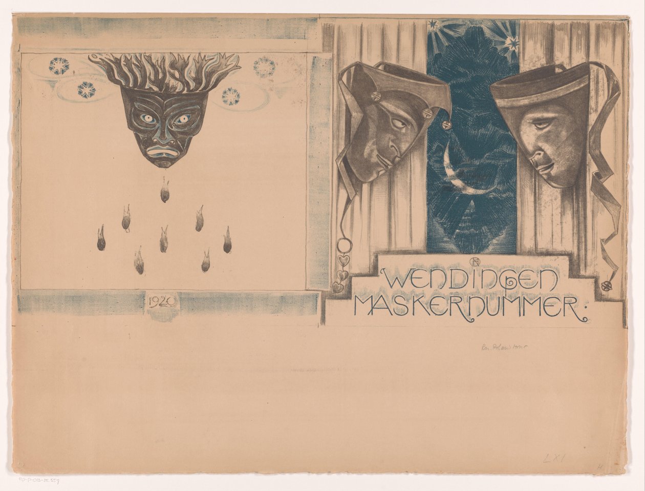 Omslagsdesign för: Twists, Mask Number, 1920 av Richard Nicolaüs Roland Holst (signed by artist)