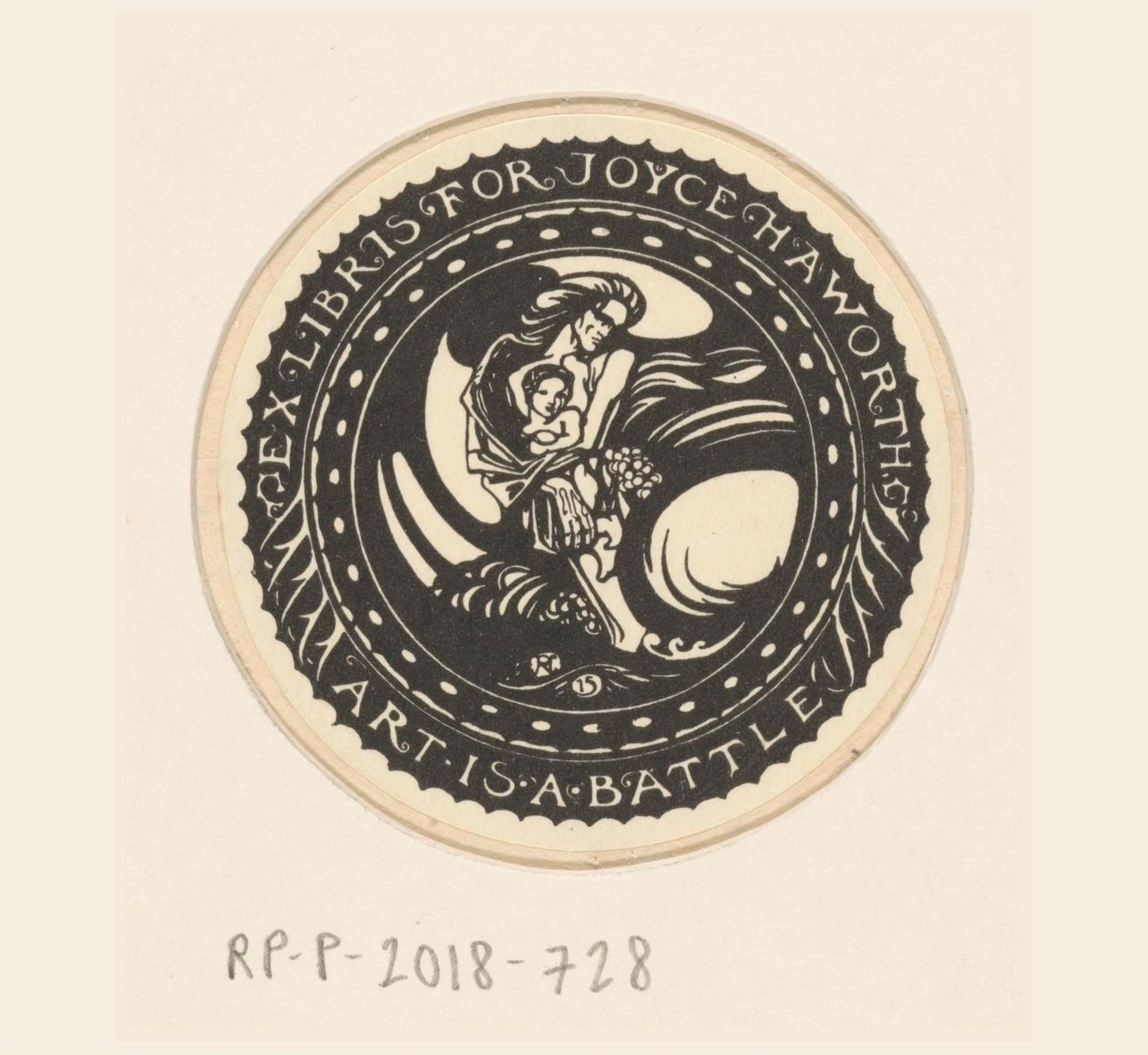 Ex libris av Joyce Haworth Konst är en strid (titel på objekt) av Richard Nicolaüs Roland Holst