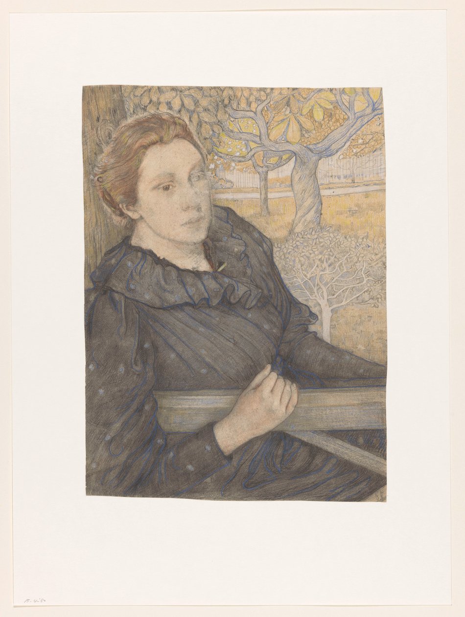 Henriëtte van der Schalk i en trädgård i Noordwijk av Richard Nicolaüs Roland Holst