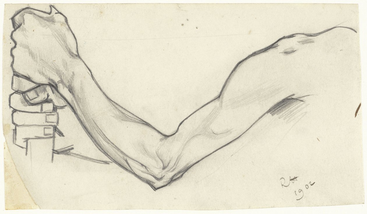 Studie av en vänster arm som håller en pinne av Richard Nicolaüs Roland Holst