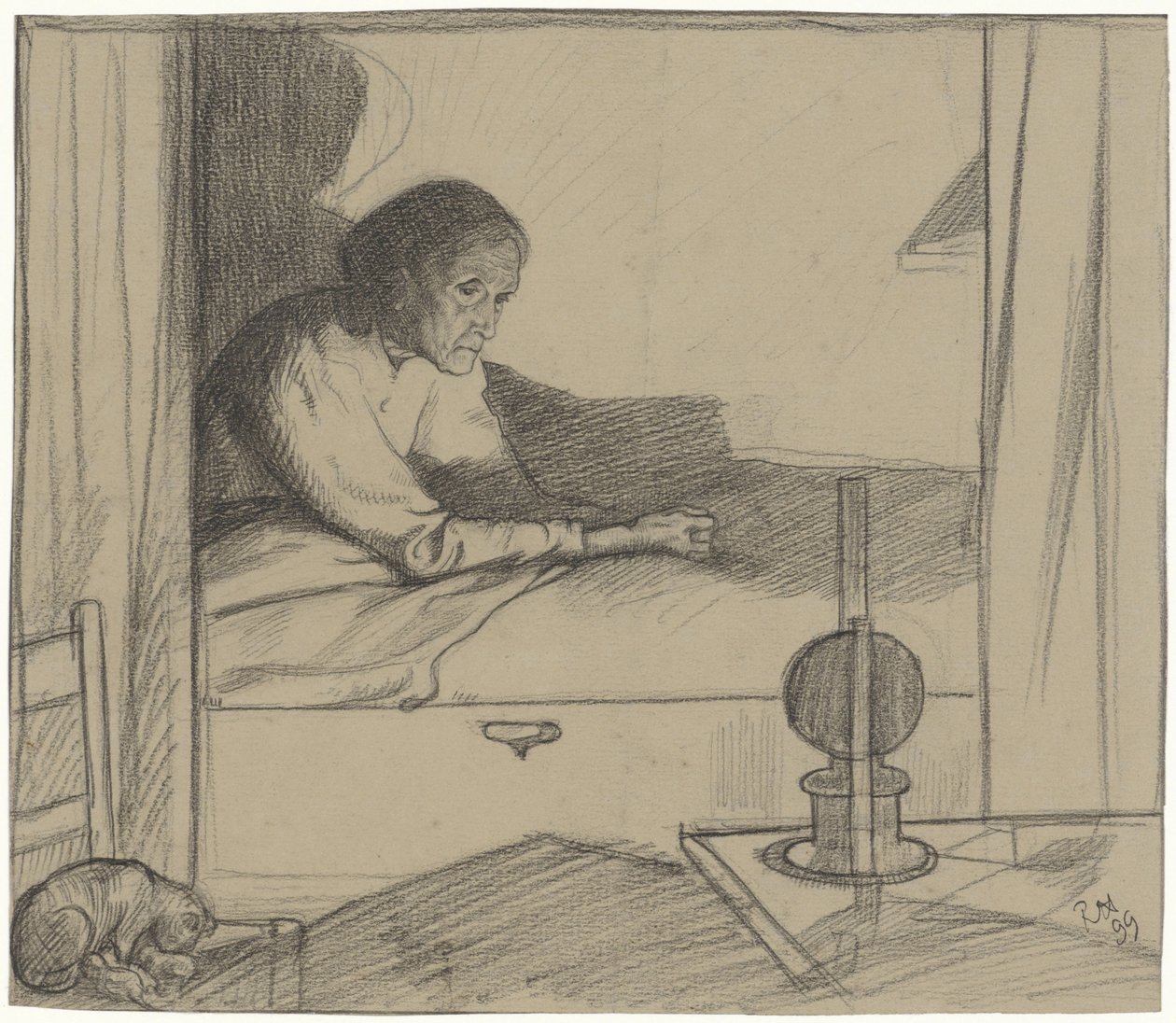 Kvinna överhuset, sittande i sängen (andra utkastet) av Richard Nicolaüs Roland Holst