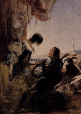 En kavaljer och hans dam på en terrass, Genua av Richard Parkes Bonington