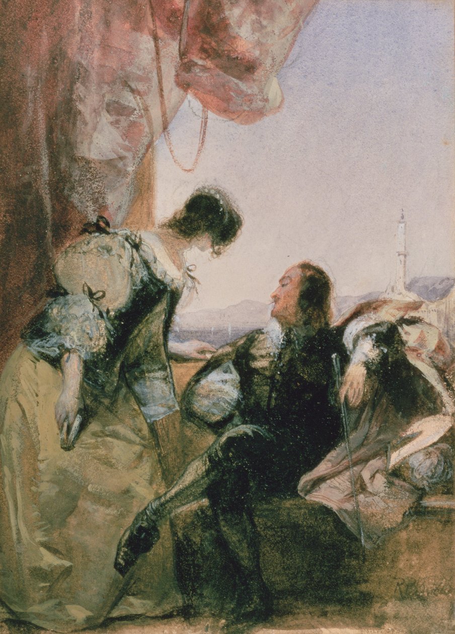 A Cavelier and his Lady on a Terrace, Genua av Richard Parkes Bonington