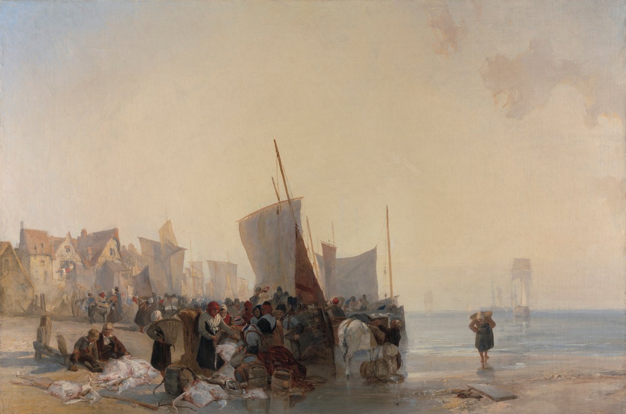 En fiskmarknad nära Boulogne av Richard Parkes Bonington
