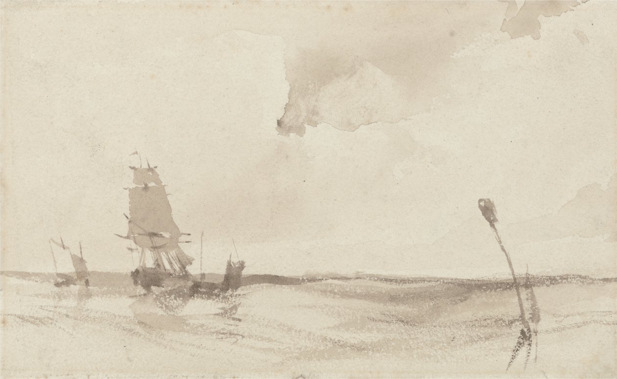 A Seascape (sepiatvätt på papper) av Richard Parkes Bonington