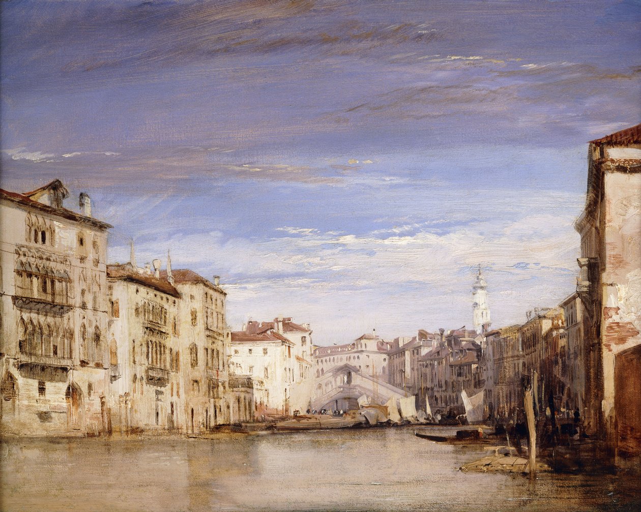 En utsikt över Canal Grande Venedig, från Palazzo Bernardo med utsikt mot Rialtobron, av Richard Parkes Bonington