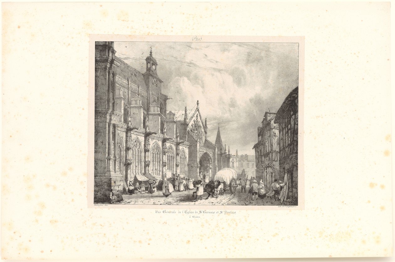 Vy över kyrkan Saint-Gervais-et-Saint-Protais i Gisors, blad ur serien "Voyages pittoresques et romantiques dans l