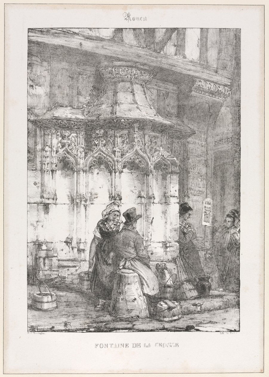 Arkitektoniska lämningar och fragment: Rouen - Fontaine de la Crosse, 1827. av Richard Parkes Bonington
