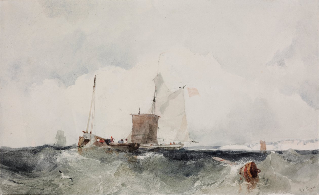 Vid den engelska kusten - Oeuvre av Richard Parkes Bonington (1802-1828) - 1825 - Akvarell på papper - 14x22,7 - Szepmuveszeti Muzeum, Budapest av Richard Parkes Bonington