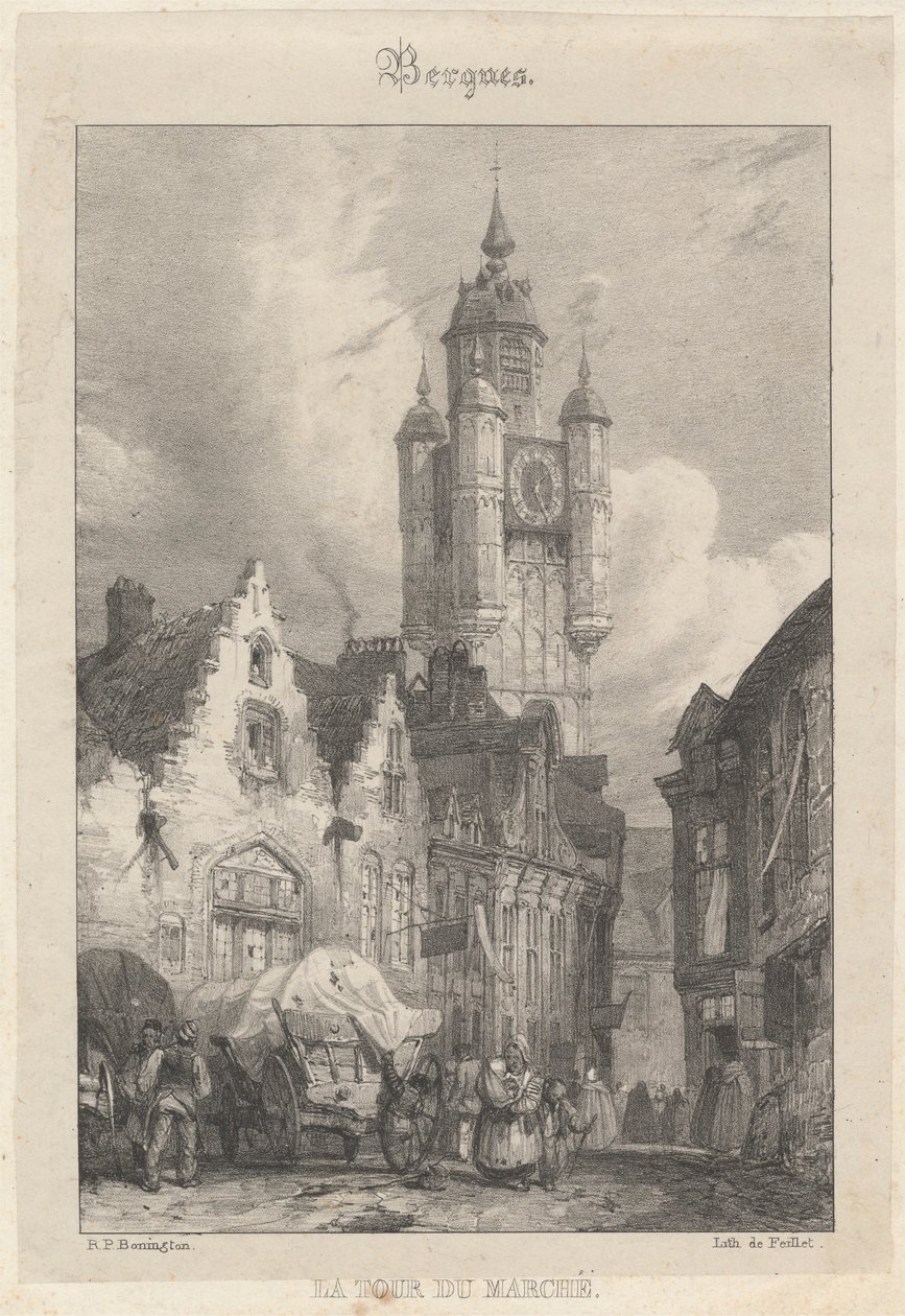 Bergues - Marknadstornet av Richard Parkes Bonington
