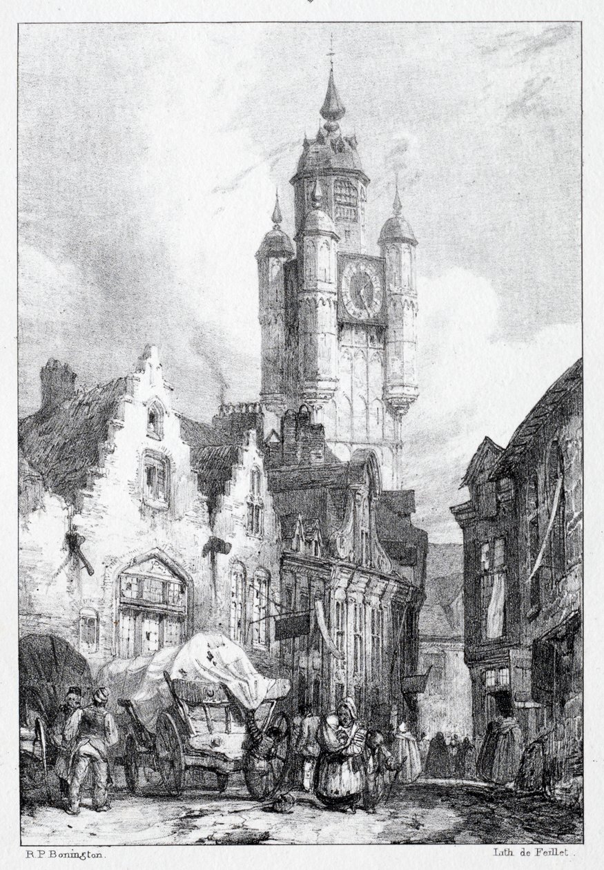 Bergues: Marknadstornet av Richard Parkes Bonington